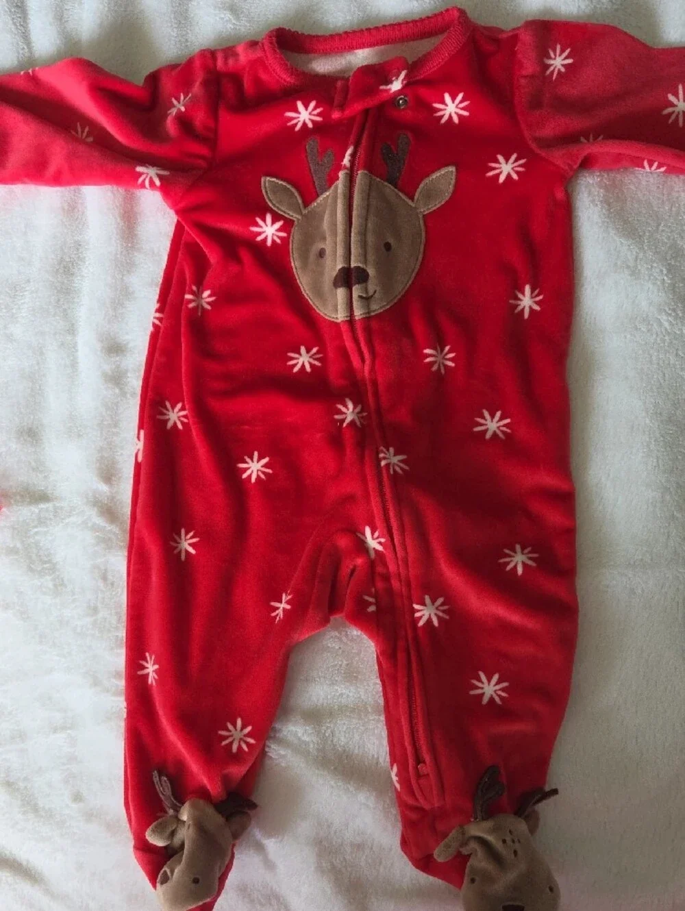 Carters Bundle:Red Reindeer Baby Footed Pajamas & Tulle Heart Leggings Set.